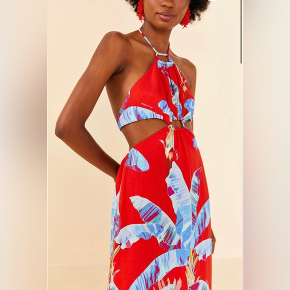 Farm Rio Red Sweet Jungle Cut Out Midi Dress - Picture 7 of 10